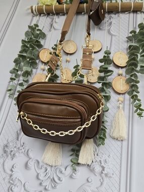 Camel Faux Leather Camera Case Style Crossbody Bag Fanny Pack